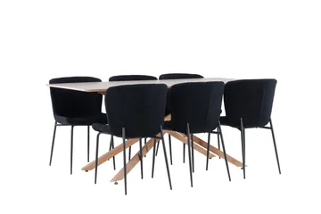 Piazza Spisegruppe 180 cm Rektangulær med 6 Modesto stoler - Mocca/Sort - Møbler - Bord - Spisegruppe