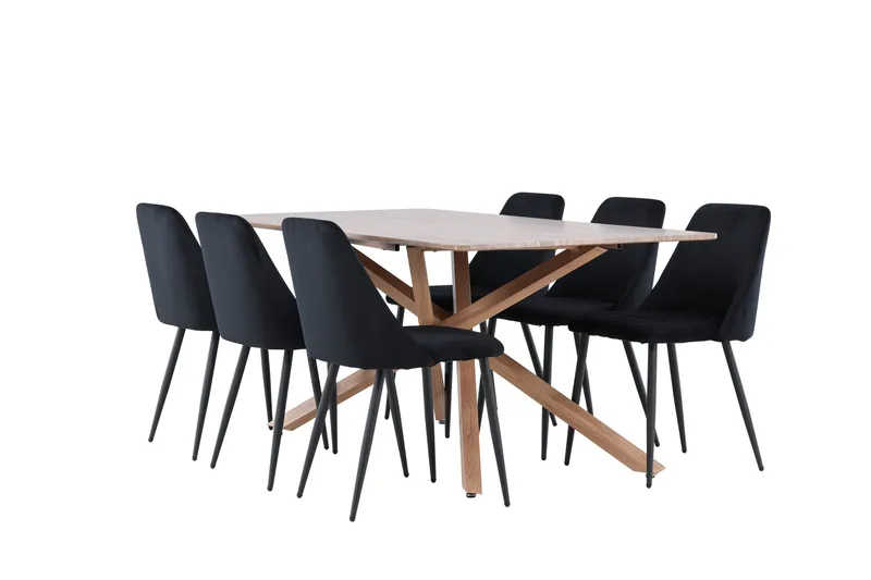 Piazza Spisegruppe 180 cm Rektangulær med 6 Night stoler, Mocca/Sort