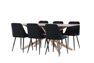 Piazza Spisegruppe 180 cm Rektangulær med 6 Night stoler - Mocca/Sort - Møbler - Bord - Spisegruppe