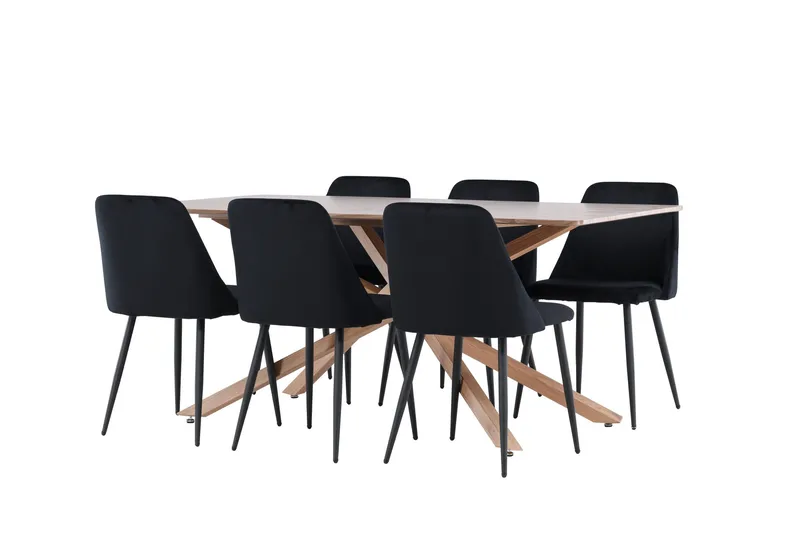 Piazza Spisegruppe 180 cm Rektangulær med 6 Night stoler - Mocca/Sort - Møbler - Bord - Spisegruppe