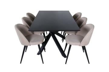 Piazza Spisegruppe 180 cm Rektangulær med 6 Velvet Stoler - Beige - Møbler - Bord - Spisegruppe