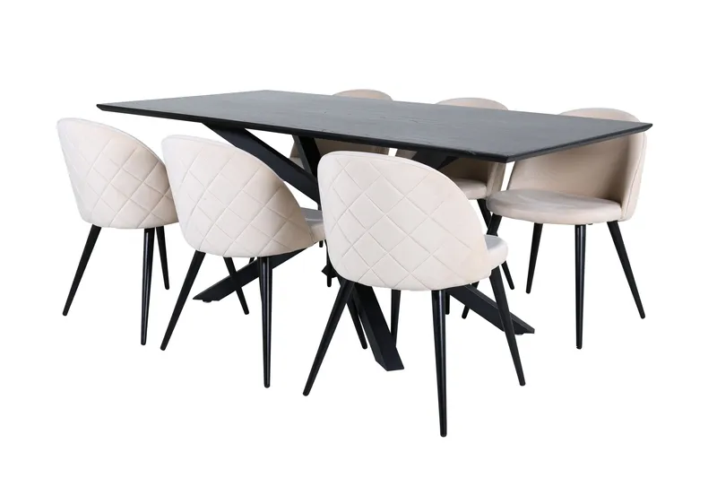 Piazza Spisegruppe 180 cm Rektangulær med 6 Velvet Stoler, Beige