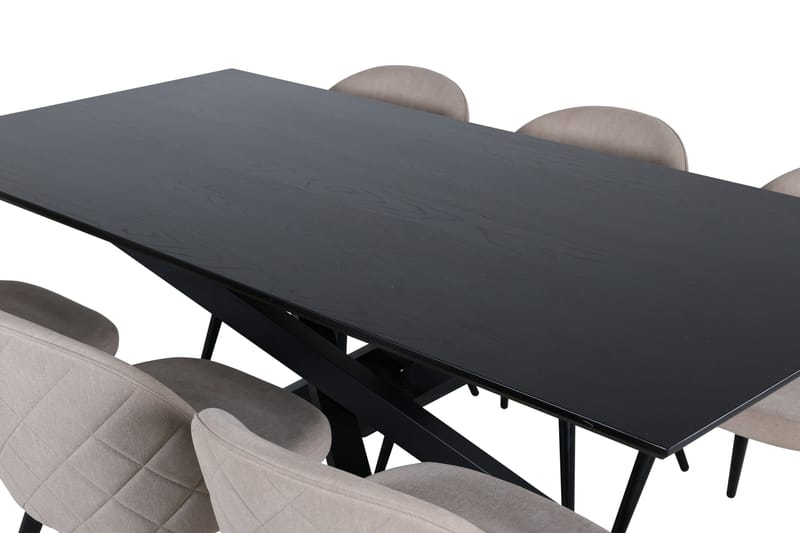 Piazza Spisegruppe 180 cm Rektangulær med 6 Velvet Stoler - Beige - Møbler - Bord - Spisegruppe