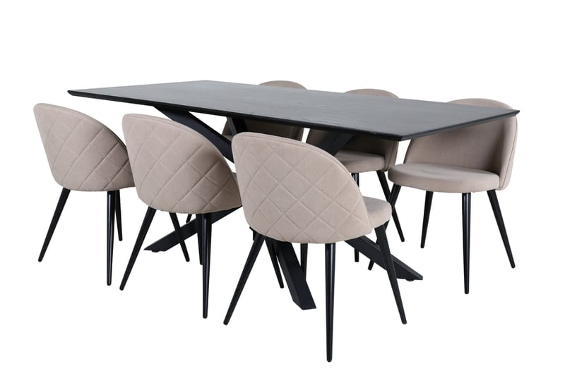 Piazza Spisegruppe 180 cm Rektangulær med 6 Velvet Stoler, Beige