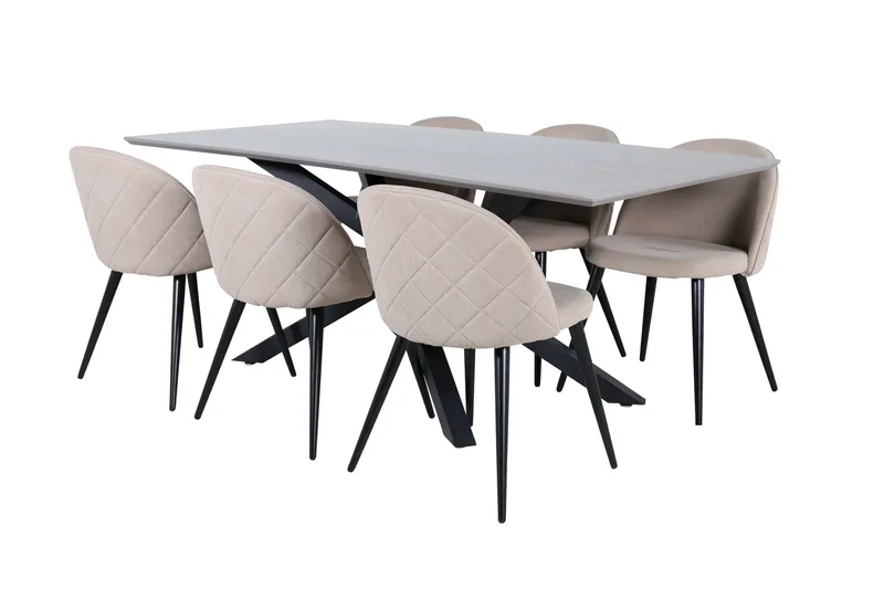 Piazza Spisegruppe 180 cm Rektangulær med 6 Velvet Stoler, Beige