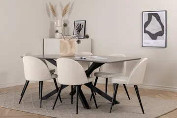Piazza Spisegruppe 180 cm Rektangulær med 6 Velvet Stoler - Beige - Møbler - Bord - Spisegruppe