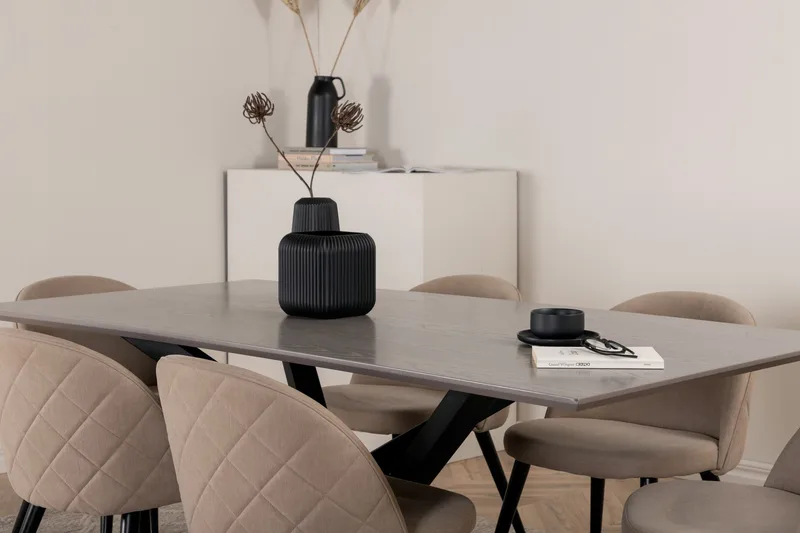 Piazza Spisegruppe 180 cm Rektangulær med 6 Velvet Stoler - Beige - Møbler - Bord - Spisegruppe