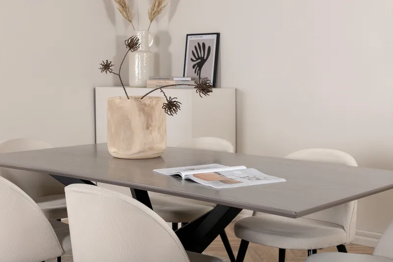 Piazza Spisegruppe 180 cm Rektangulær med 6 Velvet Stoler - Beige - Møbler - Bord - Spisegruppe
