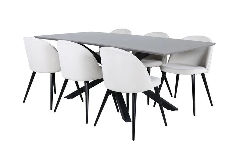 Piazza Spisegruppe 180 cm Rektangulær med 6 Velvet Stoler, Beige