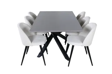 Piazza Spisegruppe 180 cm Rektangulær med 6 Velvet Stoler - Beige - Møbler - Bord - Spisegruppe