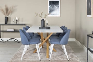 Piazza Spisegruppe 180 cm Rektangulær med 6 Velvet Stoler - Blå - Møbler - Bord - Spisegruppe
