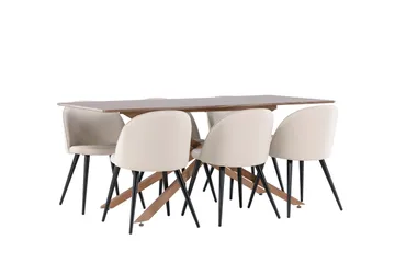 Piazza Spisegruppe 180 cm Rektangulær med 6 Velvet stoler - Mocca/Beige - Møbler - Bord - Spisegruppe