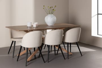 Piazza Spisegruppe 180 cm Rektangulær med 6 Velvet stoler - Mocca/Beige - Møbler - Bord - Spisegruppe