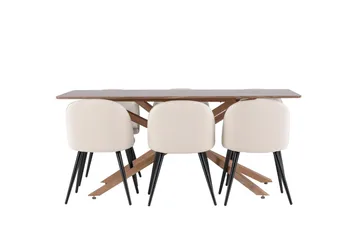 Piazza Spisegruppe 180 cm Rektangulær med 6 Velvet stoler - Mocca/Beige - Møbler - Bord - Spisegruppe