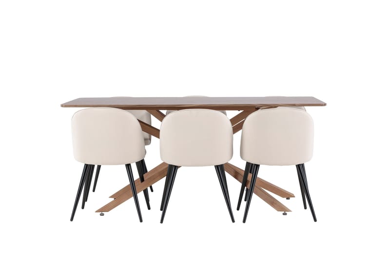 Piazza Spisegruppe 180 cm Rektangulær med 6 Velvet stoler - Mocca/Beige - Møbler - Bord - Spisegruppe