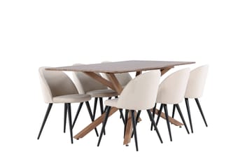 Piazza Spisegruppe 180 cm Rektangulær med 6 Velvet stoler - Mocca/Beige - Møbler - Bord - Spisegruppe
