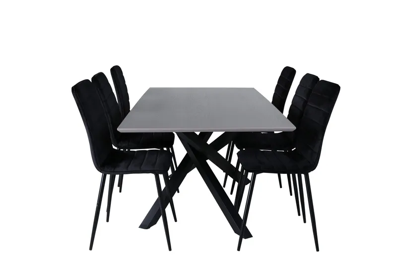 Piazza Spisegruppe 180 cm Rektangulær med 6 Windu Stoler, Sort