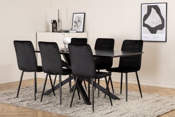 Piazza Spisegruppe 180 cm Rektangulær med 6 Windu Stoler - Sort - Møbler - Bord - Spisegruppe