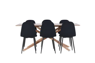 Piazza Spisegruppe 180 cm Rektangulær med 6 Polar stoler - Mocca/Sort - Møbler - Bord - Spisegruppe
