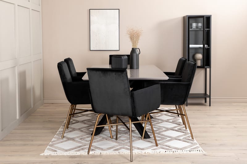 Piazza Spisegruppe 180 cm Rektangulær med 6 Petra Stoler, Sort