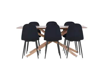 Piazza Spisegruppe 180 cm Rektangulær med 6 Polar stoler - Mocca/Sort - Møbler - Bord - Spisegruppe