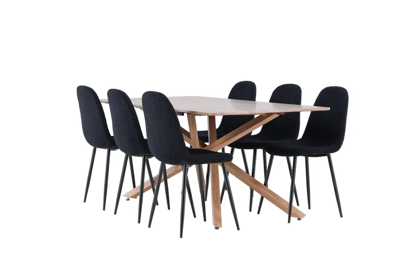 Piazza Spisegruppe 180 cm Rektangulær med 6 Polar stoler, Mocca/Sort