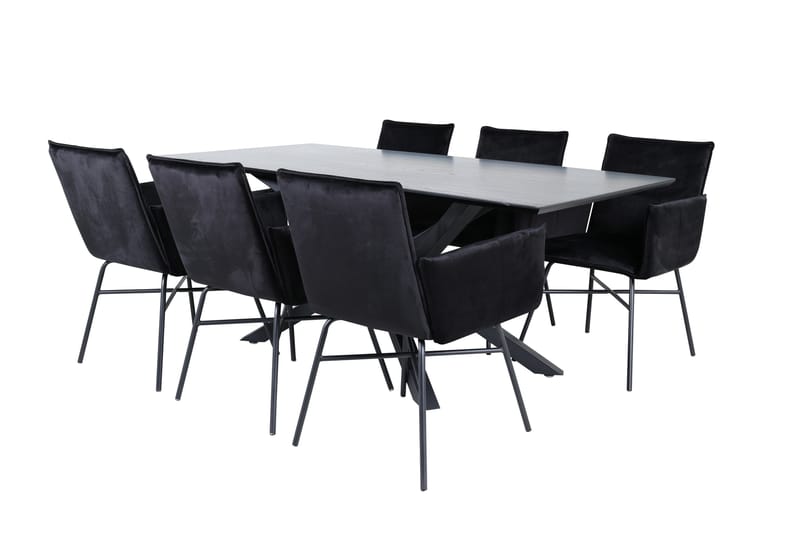 Piazza Spisegruppe 180 cm Rektangulær med 6 Petra Stoler, Sort