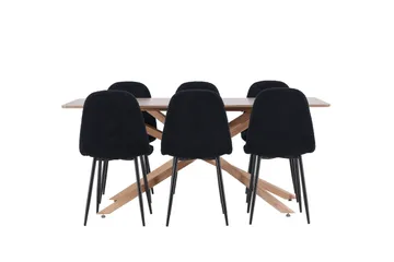 Piazza Spisegruppe 180 cm Rektangulær med 6 Polar stoler - Mocca/Sort - Møbler - Bord - Spisegruppe