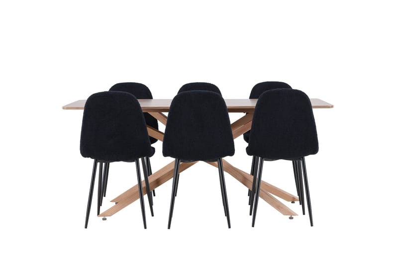Piazza Spisegruppe 180 cm Rektangulær med 6 Polar stoler - Mocca/Sort - Møbler - Bord - Spisegruppe