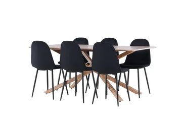 Piazza Spisegruppe 180 cm Rektangulær med 6 Polar stoler - Mocca/Sort - Møbler - Bord - Spisegruppe