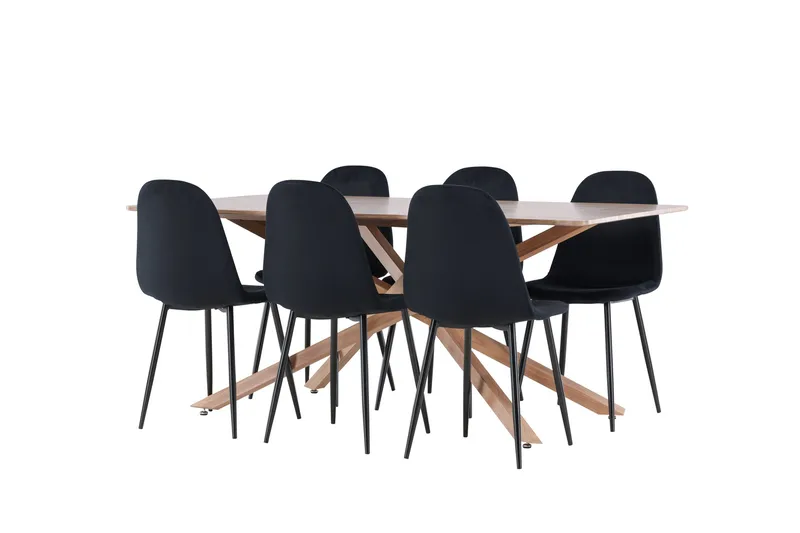 Piazza Spisegruppe 180 cm Rektangul ær med 6 Polar stoler - Mocca/Sort - Møbler - Bord - Spisegruppe