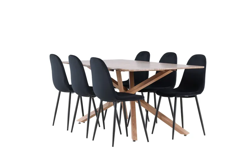 Piazza Spisegruppe 180 cm Rektangulær med 6 Polar stoler, Mocca/Sort