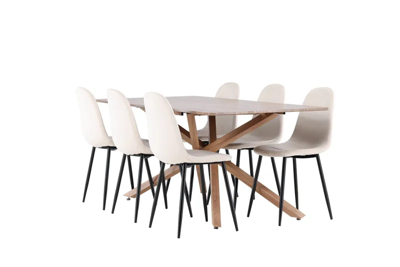 Piazza Spisegruppe 180 cm Rektangulær med 6 Polar stoler, Mocca/Beige