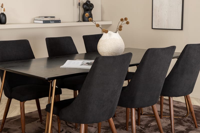 Pipi Spisegruppe 190 cm inkl. 6 Campomar Stoler - Svart/Kobber/Brun - Møbler - Bord - Spisegruppe