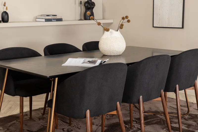 Pipi Spisegruppe 190 cm inkl. 6 Kullersbro Stoler - Svart/Kobber/Brun - Møbler - Bord - Spisegruppe