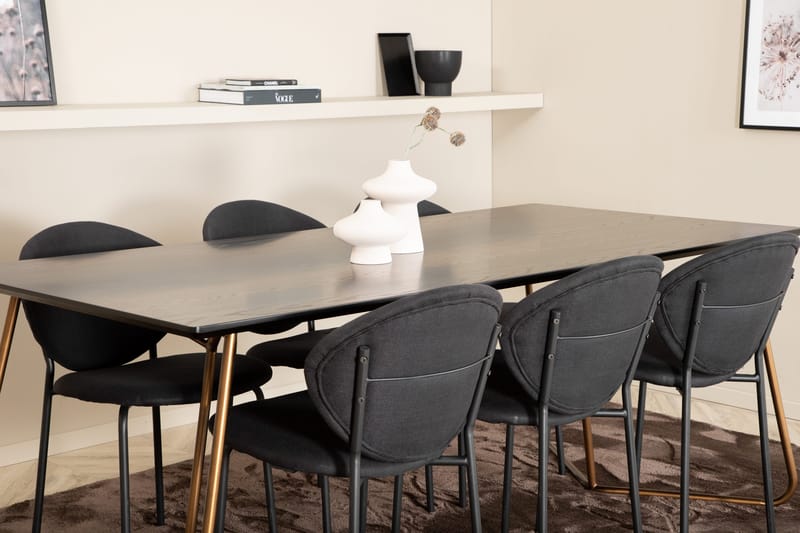 Pipi Spisegruppe 190 cm inkl. 6 Moncoll Stoler - Svart/Kobber - Møbler - Bord - Spisegruppe