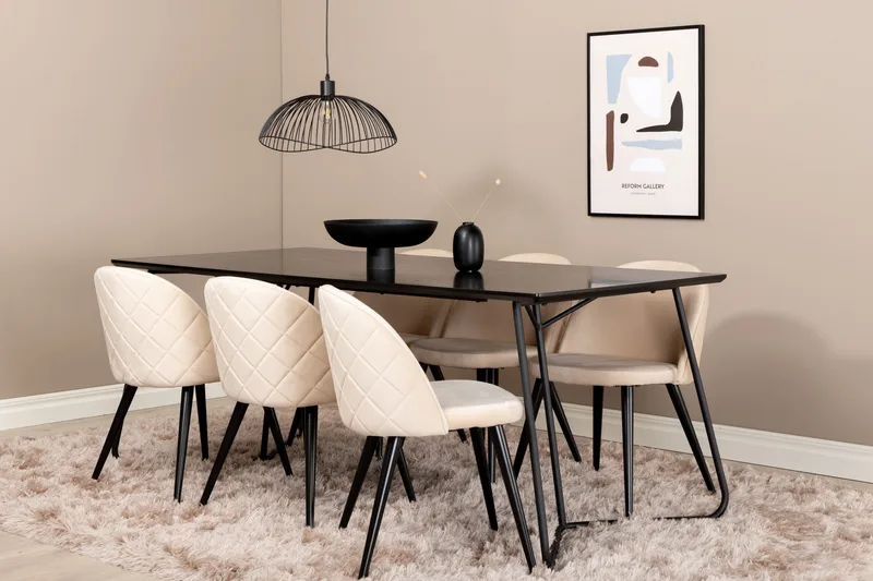 Pipi spisegruppe 190 cm inkl. 6 Velvets stoler - Svart - Møbler - Bord - Spisegruppe