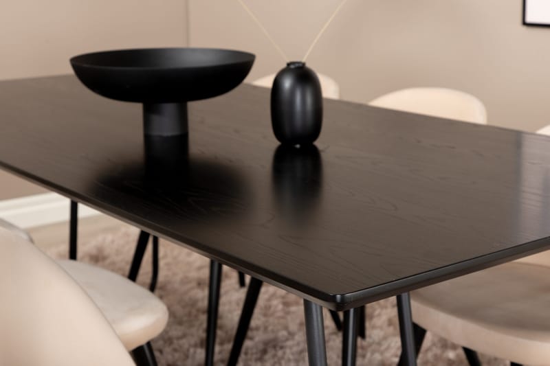Pipi spisegruppe 190 cm inkl. 6 Velvets stoler - Svart - Møbler - Bord - Spisegruppe