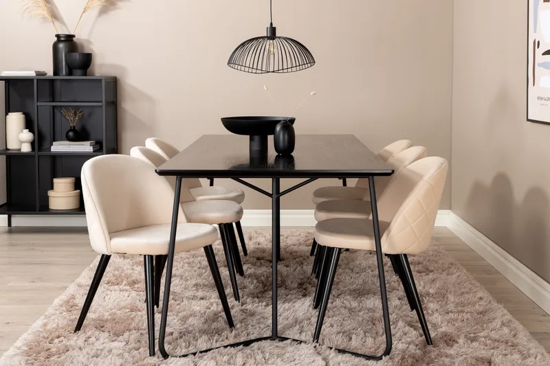 Pipi spisegruppe 190 cm inkl. 6 Velvets stoler, Svart