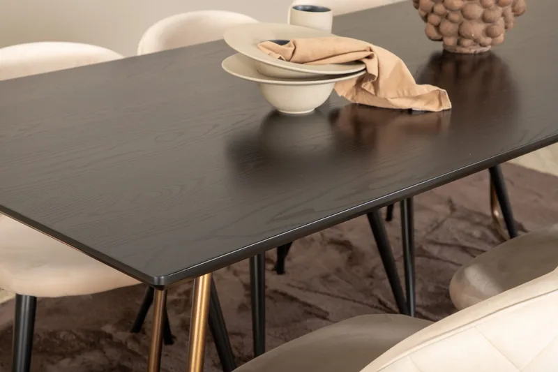 Pipi Spisegruppe 190 cm inkl. 6 Velvets Stoler - Svart/Kobber - Møbler - Bord - Spisegruppe