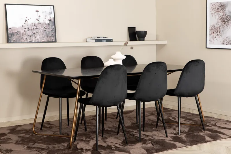 Pipi Spisegruppe 190 cm inkl. 6 Pontus Stoler - Svart/Kobber - Møbler - Bord - Spisegruppe