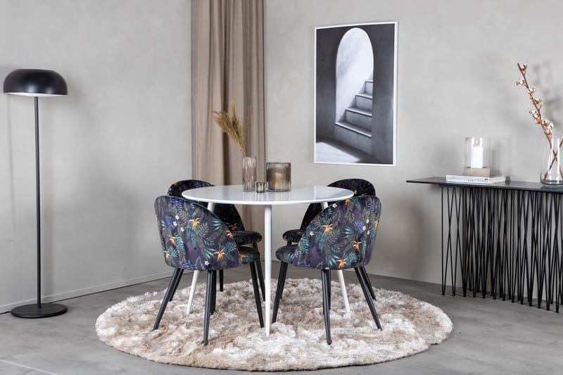Plaza rundt spisebord med 4 Velvet spisestoler