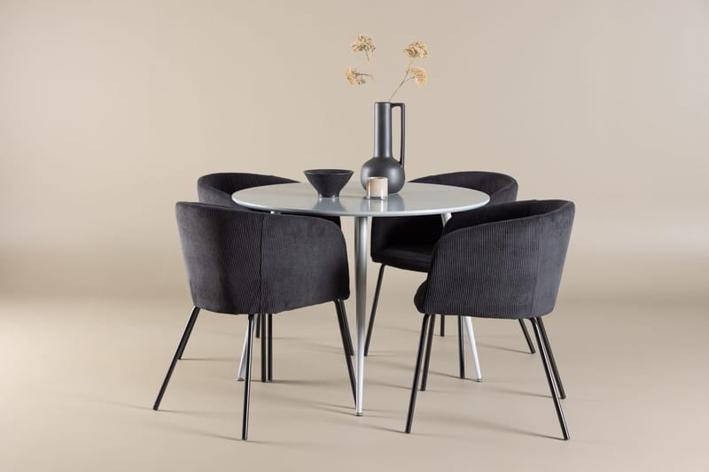 Plaza spisebord 100 cm med 4 Berit armstoler