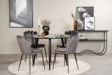 Plaza spisebord 100x100 cm med 4 Limhamn armstoler i fløyel - Møbler - Bord - Spisegruppe