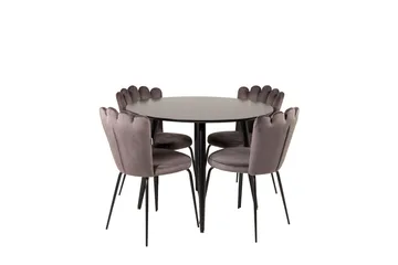 Plaza spisebord 100x100 cm med 4 Limhamn armstoler i fløyel - Møbler - Bord - Spisegruppe