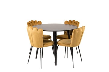 Plaza spisebord 100x100 cm med 4 Limhamn stoler i fløyel - Møbler - Bord - Spisegruppe