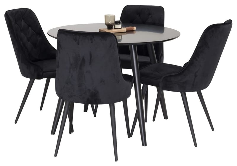 Plaza spisebord 100x100 cm med 4 Velvet Deluxe fløyelsstoler - Møbler - Bord - Spisegruppe