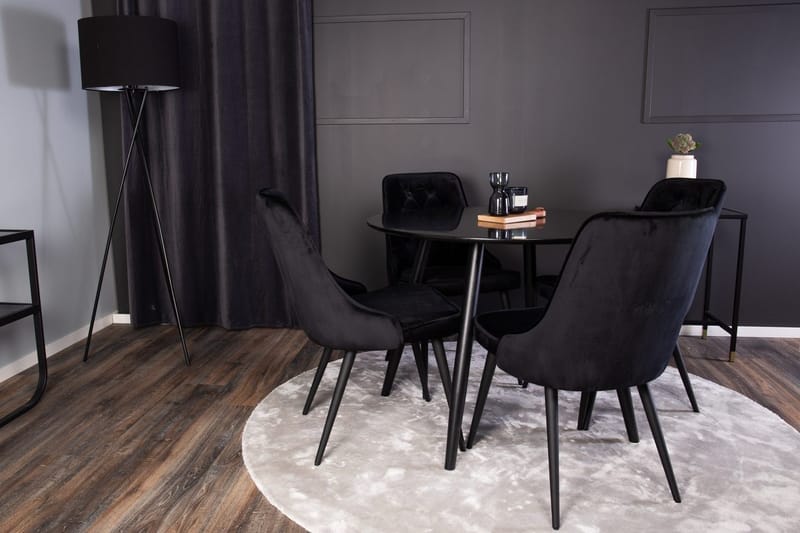 Plaza spisebord 100x100 cm med 4 Velvet Deluxe fløyelsstoler - Møbler - Bord - Spisegruppe