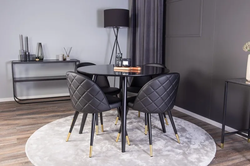 Plaza spisebord 100x100 cm med 4 Velvet Deluxe spisestoler