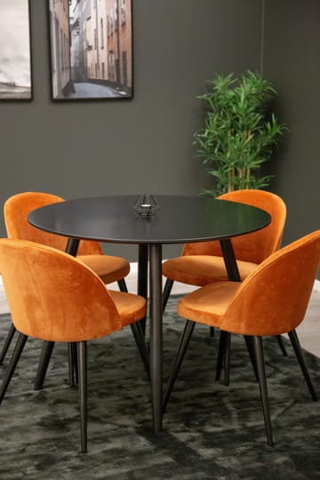 Plaza spisebord 100x100 cm med 4 Velvet spisestoler i fløyel - Møbler - Bord - Spisegruppe